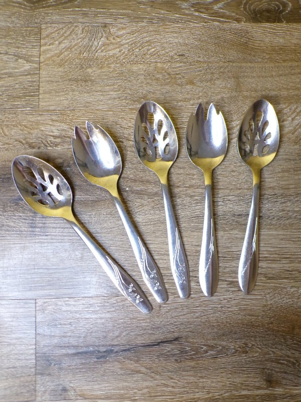 Stainless by Wallas Serving Utensils Mixed Lot of 5 Flower/Vine Design